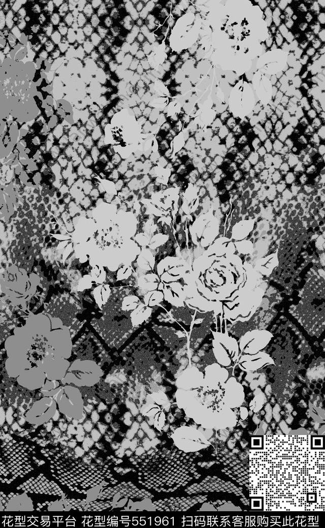 原创时尚潮流大牌蛇纹花卉肌理质感传统印花华亿平台下载（图片编号: 551961） - 瓦栏（Walan）