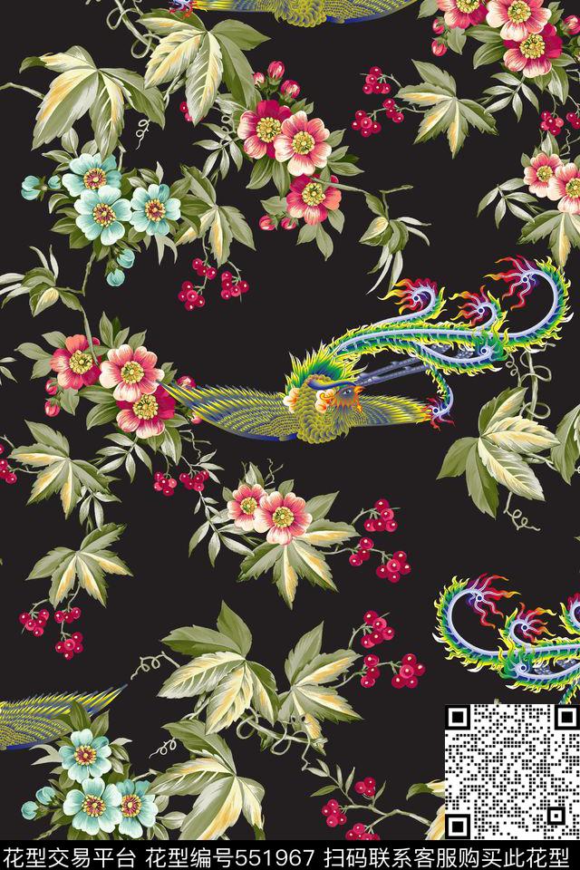 时尚流行东方神秘中国风缠枝花卉数码印花华亿平台下载（图片编号: 551967） - 瓦栏（Walan）