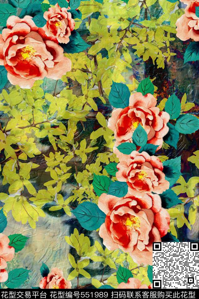 抽象花卉连衣裙泳装数码印花华亿平台下载（图片编号: 551989） - 瓦栏（Walan）