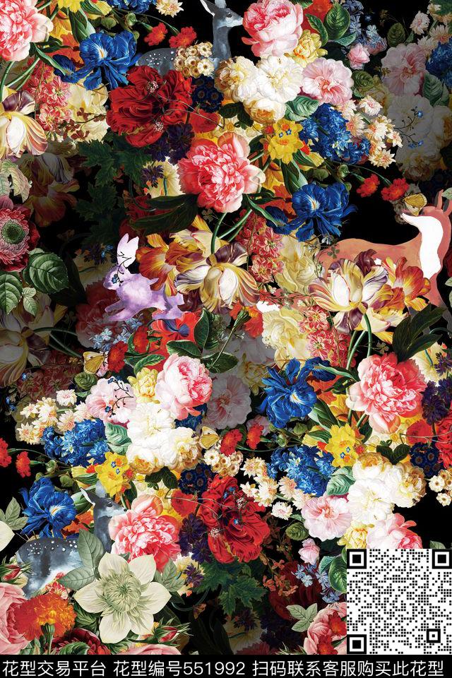 流行时尚油画花卉数码印花华亿平台下载（图片编号: 551992） - 瓦栏（Walan）
