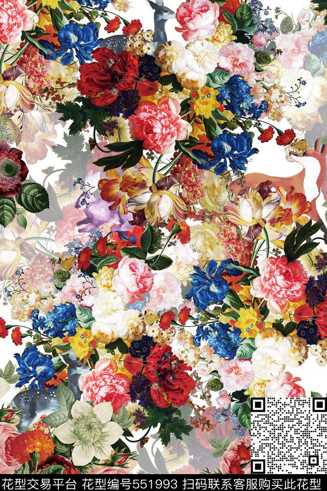 流行时尚油画花卉数码印花华亿平台下载（图片编号: 551993） - 瓦栏（Walan）
