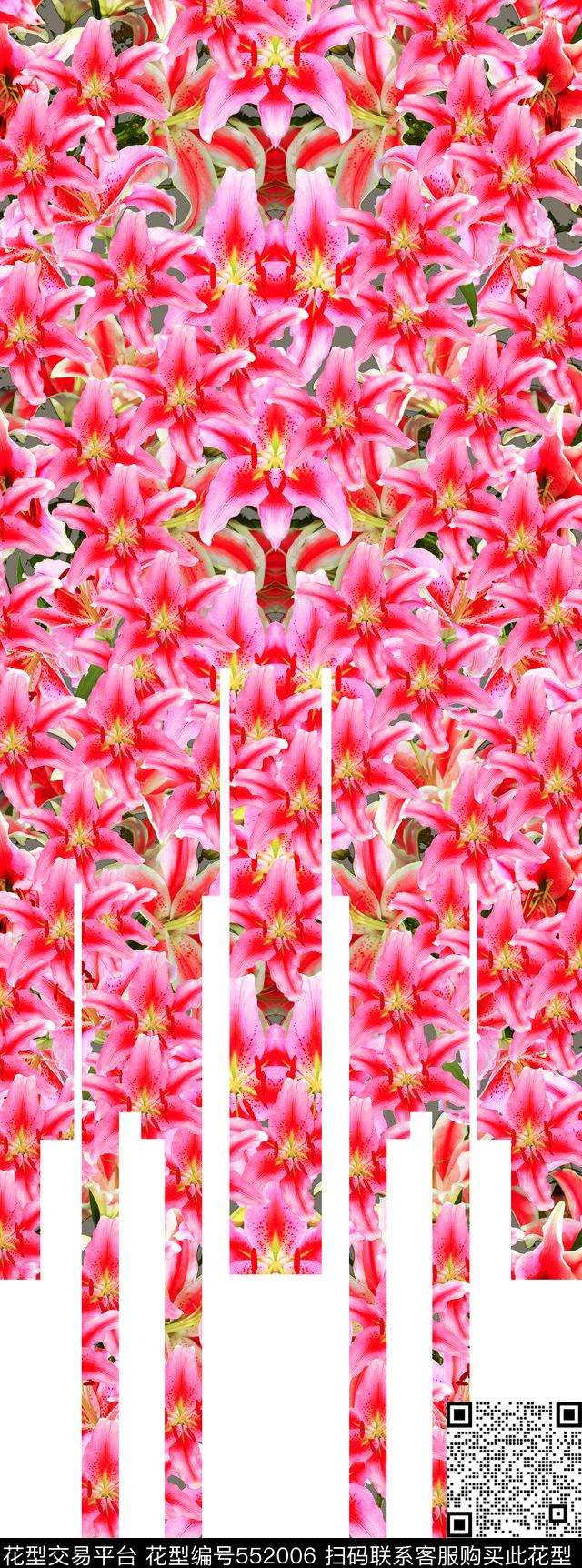 抽象百合花抽象花卉手绘花数码印花华亿平台下载（图片编号: 552006） - 瓦栏（Walan）