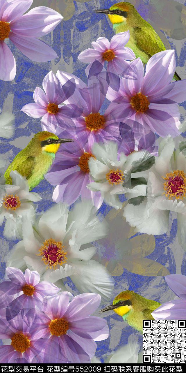 花卉色彩时尚数码印花华亿平台下载（图片编号: 552009） - 瓦栏（Walan）