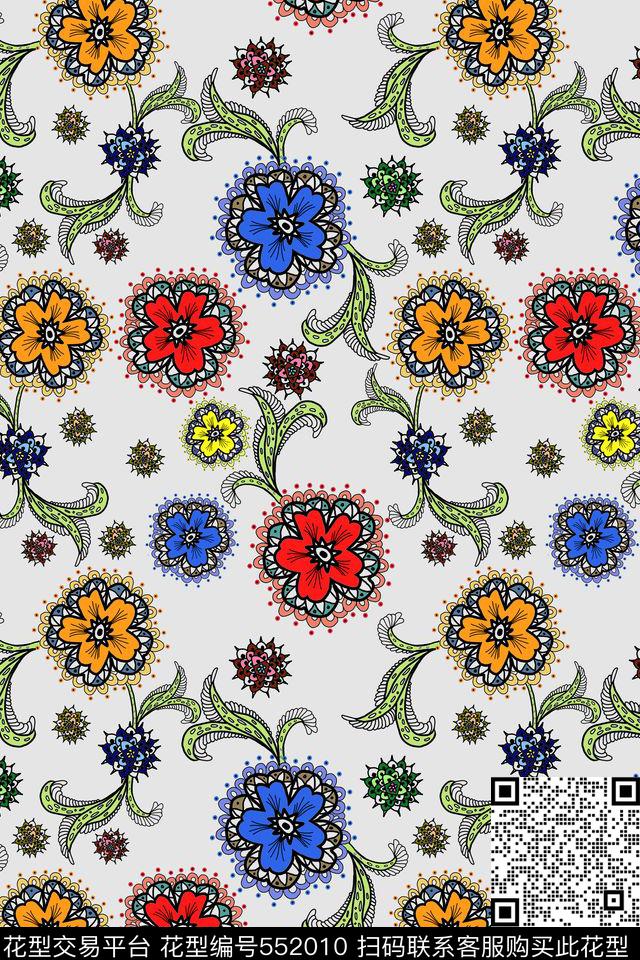 创意符号花卉传统印花华亿平台下载（图片编号: 552010） - 瓦栏（Walan）