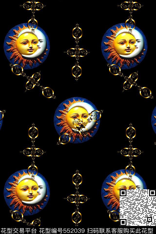 复古几何圆圈土豪金太阳月亮原创欧美大牌时尚数码印花华亿平台下载（图片编号: 552039） - 瓦栏（Walan）