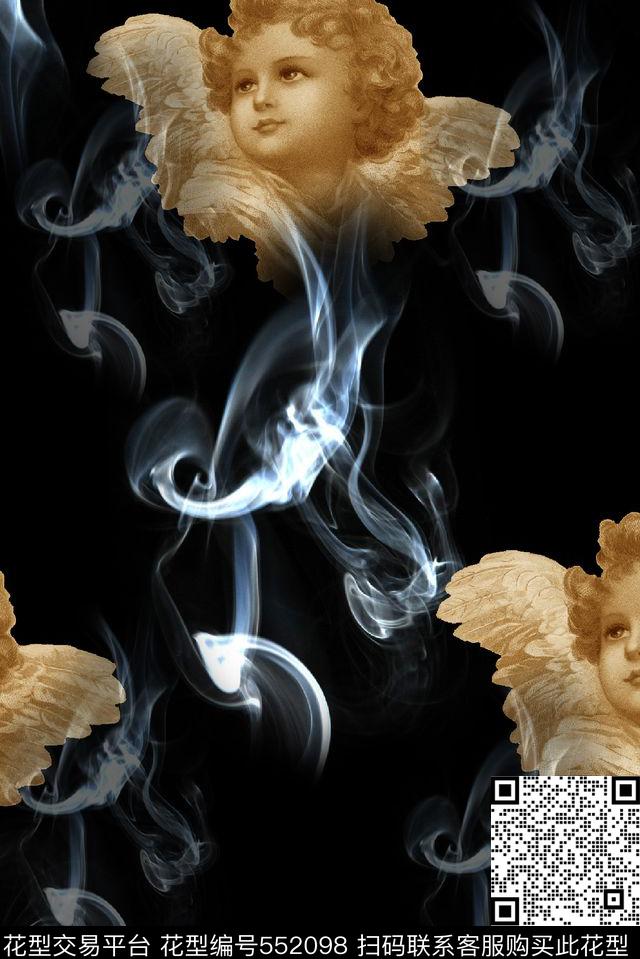 抽象男装图案烟雾纹理男装图案小天使数码印花华亿平台下载（图片编号: 552098） - 瓦栏（Walan）