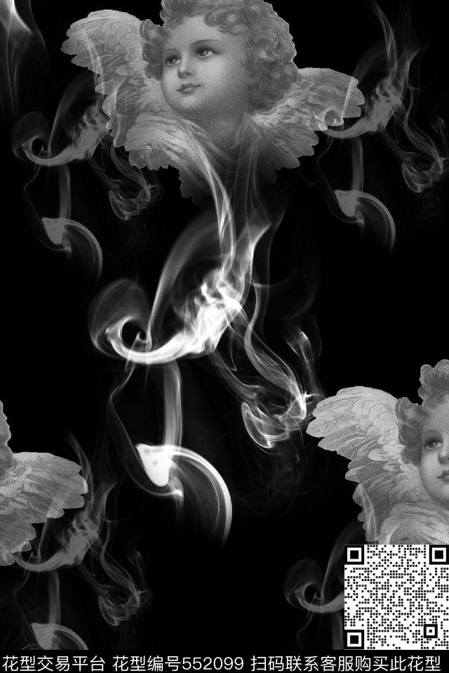抽象男装图案烟雾纹理男装图案小天使数码印花华亿平台下载（图片编号: 552099） - 瓦栏（Walan）