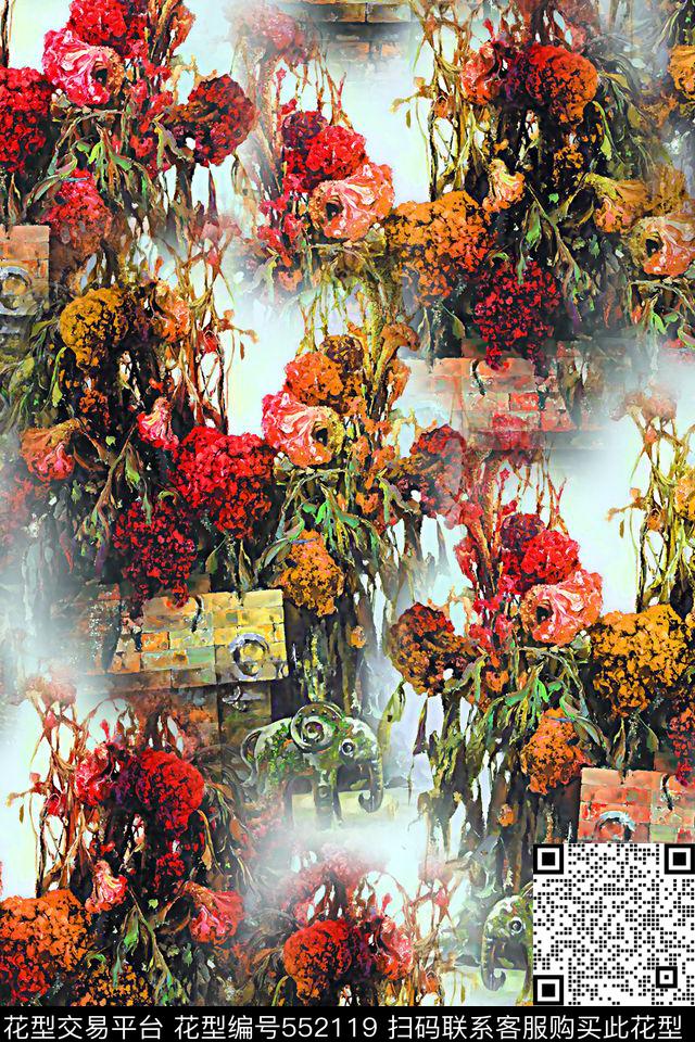 数码油画花卉数码印花华亿平台下载（图片编号: 552119） - 瓦栏（Walan）