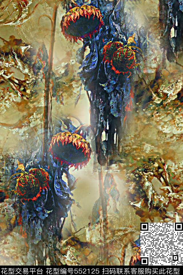 数码油画肌理向日葵数码印花华亿平台下载（图片编号: 552125） - 瓦栏（Walan）