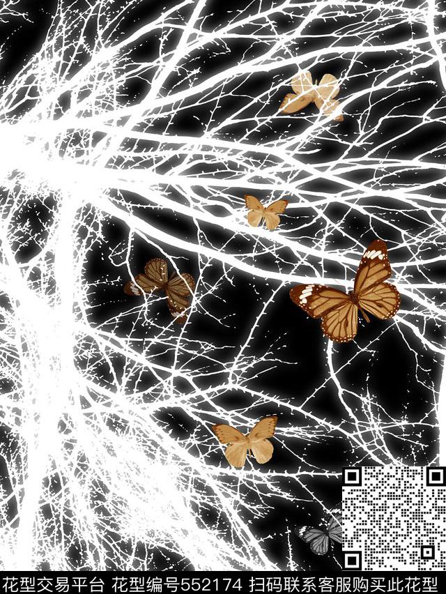 抽象男装图案森林纹理蝴蝶数码印花华亿平台下载（图片编号: 552174） - 瓦栏（Walan）