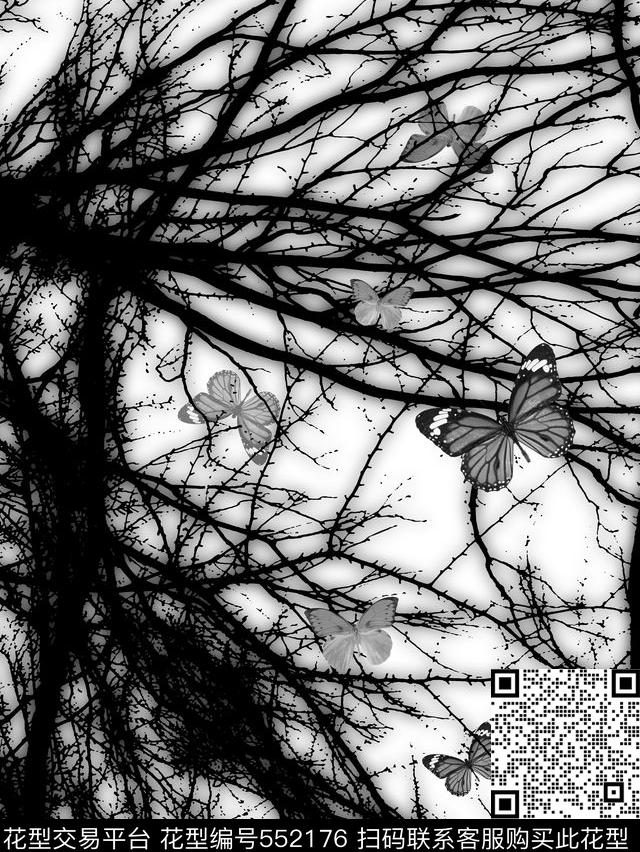 抽象男装图案森林纹理蝴蝶数码印花华亿平台下载（图片编号: 552176） - 瓦栏（Walan）