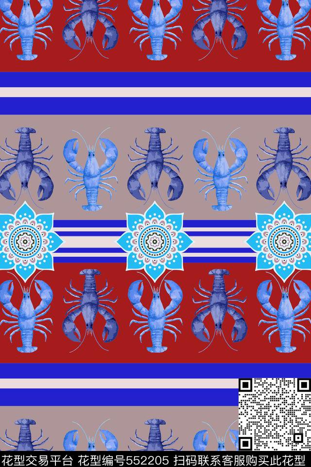趣味海洋元素龙虾传统印花华亿平台下载（图片编号: 552205） - 瓦栏（Walan）
