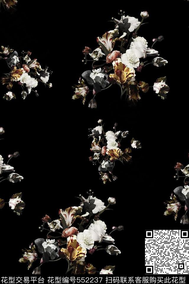 时尚复古黑底数码印花华亿平台下载（图片编号: 552237） - 瓦栏（Walan）