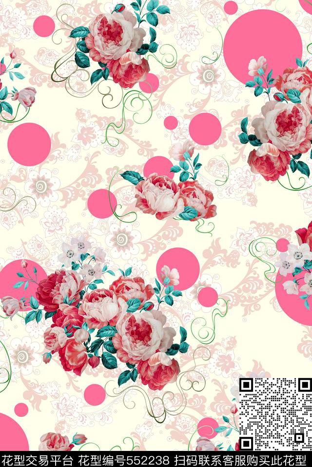 手绘花卉蕾丝数码印花华亿平台下载（图片编号: 552238） - 瓦栏（Walan）