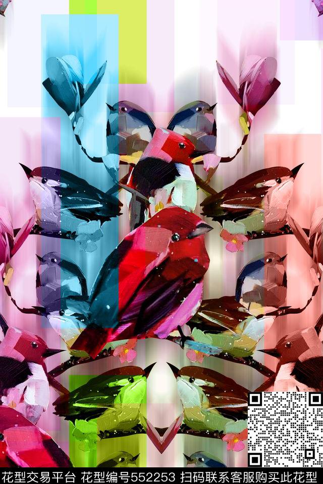 定位几何小鸟数码印花华亿平台下载（图片编号: 552253） - 瓦栏（Walan）