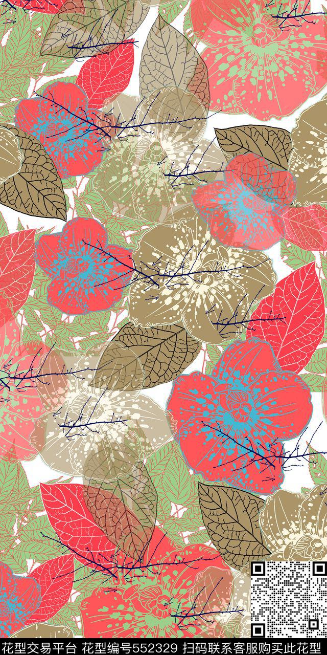 大花朵欧款叶脉传统印花华亿平台下载（图片编号: 552329） - 瓦栏（Walan）