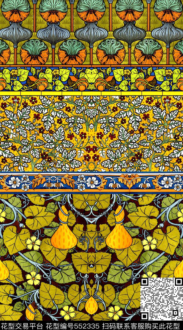 民族风条纹卷草数码印花华亿平台下载（图片编号: 552335） - 瓦栏（Walan）