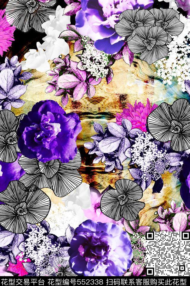 抽象炫彩抽象炫彩花卉大牌女装女士连衣裙女士休闲衬衫数码印花华亿平台下载（图片编号: 552338） - 瓦栏（Walan）