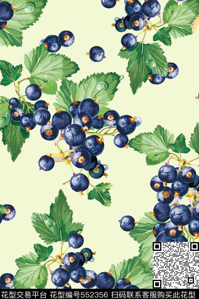 流行时尚水果蓝莓数码印花华亿平台下载（图片编号: 552356） - 瓦栏（Walan）