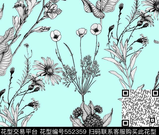 大牌时尚华亿平台高端大气花朵花卉流行黑灰花钱传统印花华亿平台下载（图片编号: 552359） - 瓦栏（Walan）