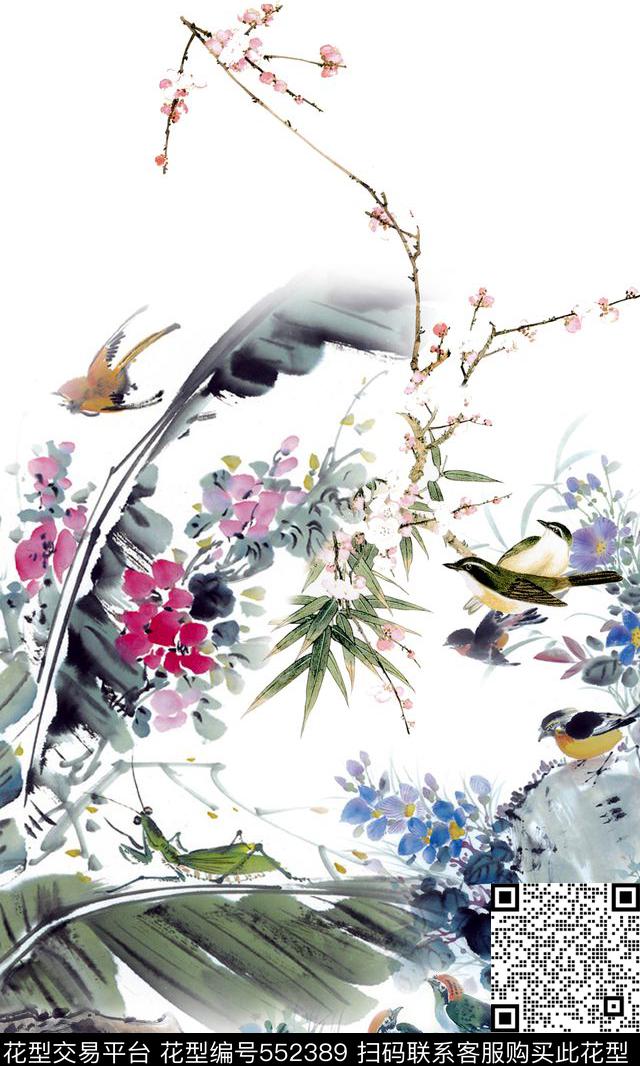 国画绘画水墨花草旗袍连衣裙数码印花华亿平台下载（图片编号: 552389） - 瓦栏（Walan）