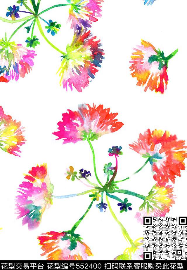 数码印花水彩花卉小花花卉数码印花华亿平台下载（图片编号: 552400） - 瓦栏（Walan）