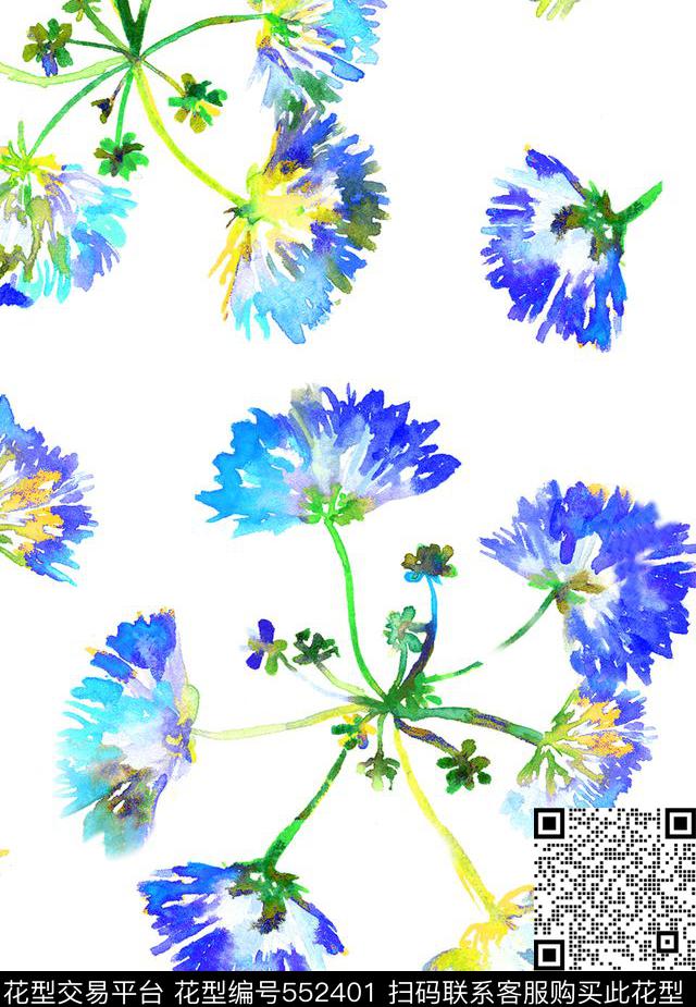 数码印花水彩花卉小花花卉数码印花华亿平台下载（图片编号: 552401） - 瓦栏（Walan）
