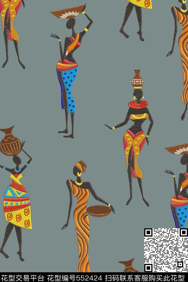 复古时尚潮流针绣人物数码印花华亿平台下载（图片编号: 552424） - 瓦栏（Walan）