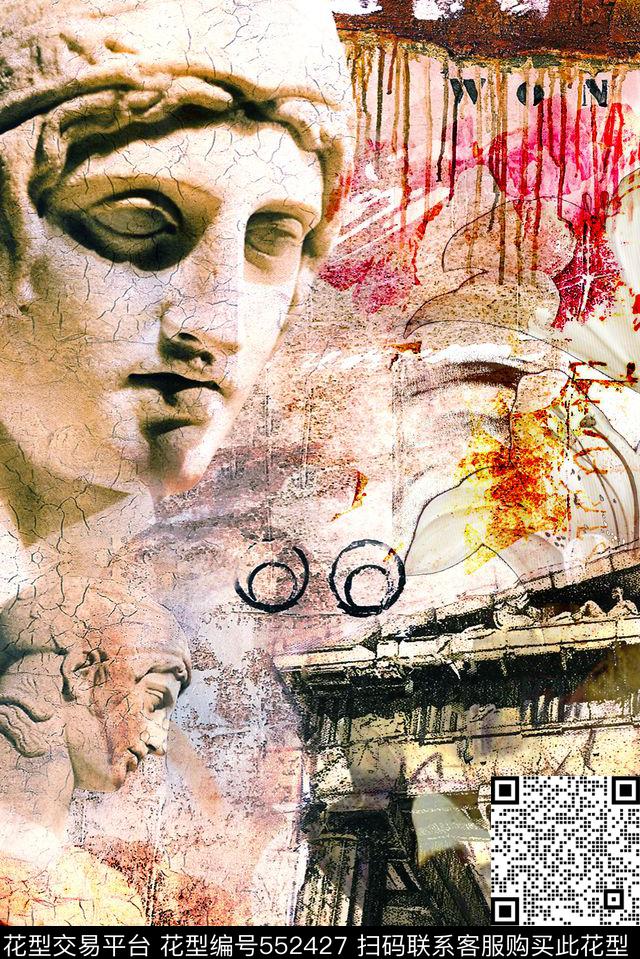 抽象男装定位图案男士T恤抽象欧式复古罗马柱花卉欧式雕像数码印花华亿平台下载（图片编号: 552427） - 瓦栏（Walan）