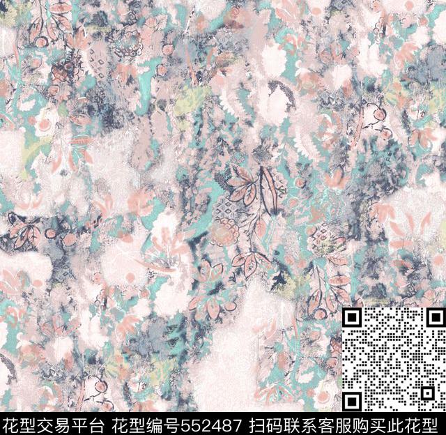 斑驳敦煌色彩肌理传统印花华亿平台下载（图片编号: 552487） - 瓦栏（Walan）