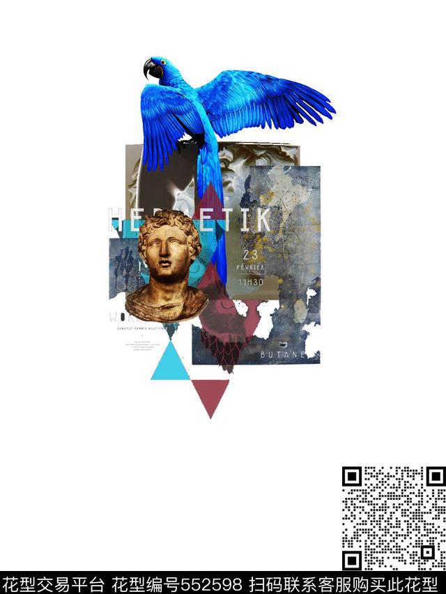 动物流行时尚石膏像数码印花华亿平台下载（图片编号: 552598） - 瓦栏（Walan）