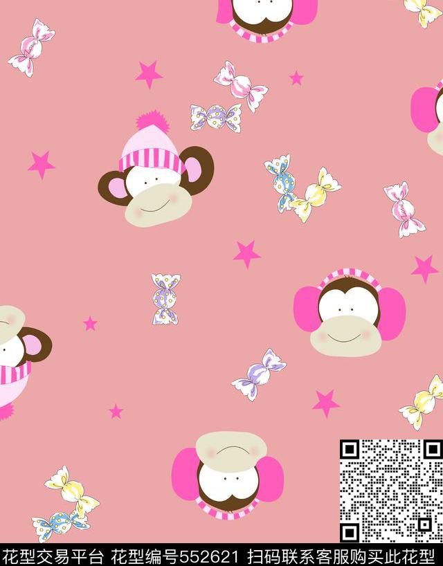 大嘴猴五角星糖果传统印花华亿平台下载（图片编号: 552621） - 瓦栏（Walan）