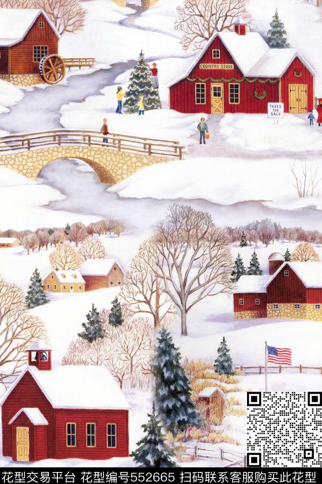 欧式建筑绘画风景数码印花华亿平台下载（图片编号: 552665） - 瓦栏（Walan）