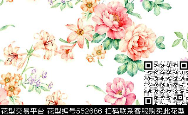 传统花卉花朵牡丹数码印花华亿平台下载（图片编号: 552686） - 瓦栏（Walan）