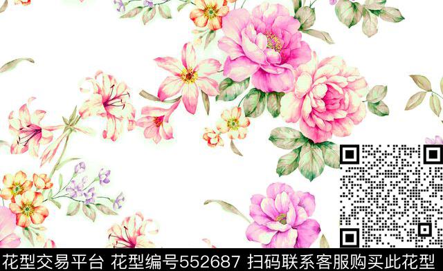 传统花卉花朵牡丹数码印花华亿平台下载（图片编号: 552687） - 瓦栏（Walan）