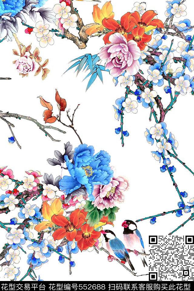 中国风国画花卉数码印花华亿平台下载（图片编号: 552688） - 瓦栏（Walan）