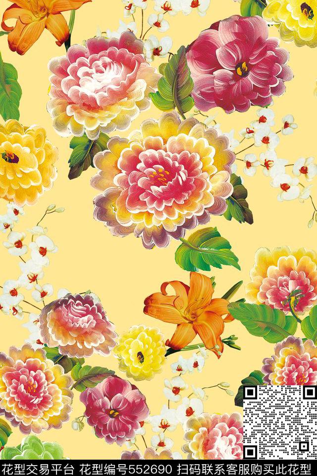 花卉潮流时尚大牌女装。面料印花数码印花华亿平台下载（图片编号: 552690） - 瓦栏（Walan）