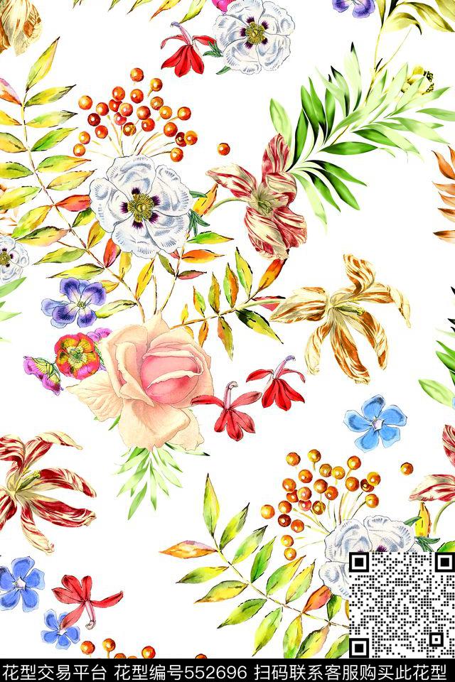 时尚棕榈树叶花卉数码印花华亿平台下载（图片编号: 552696） - 瓦栏（Walan）