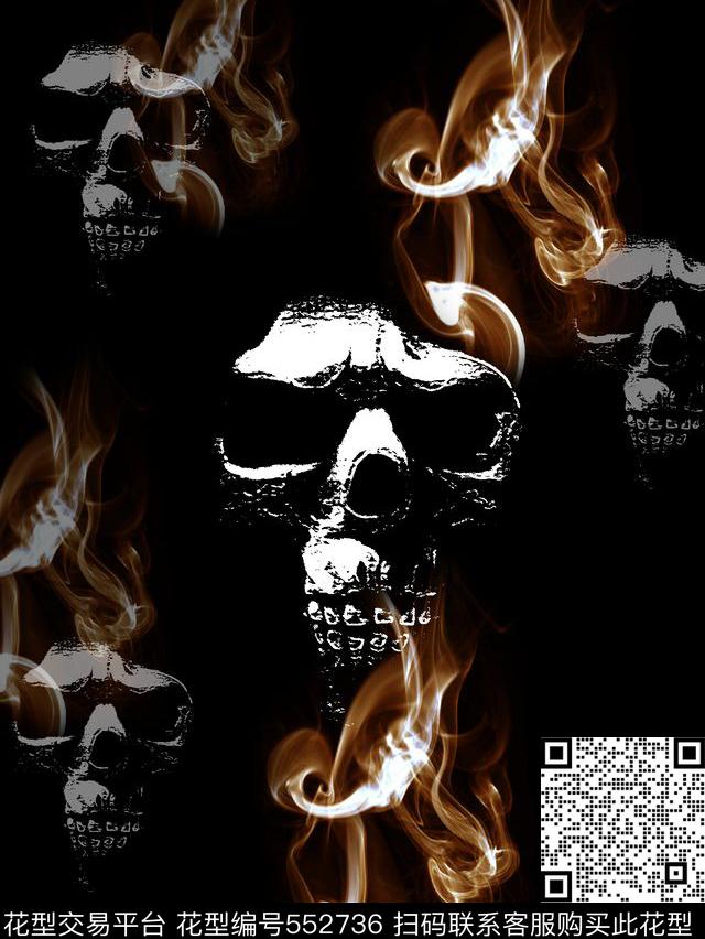 时尚潮流骷髅头火焰数码印花华亿平台下载（图片编号: 552736） - 瓦栏（Walan）