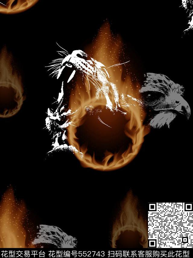 抽象男装图案火焰老虎数码印花华亿平台下载（图片编号: 552743） - 瓦栏（Walan）