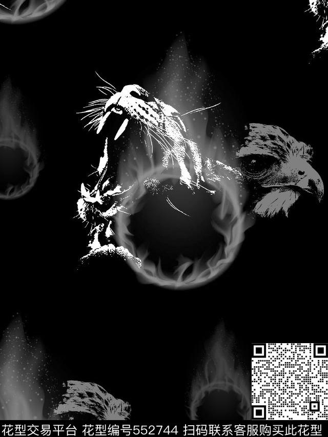 抽象男装图案火焰老虎数码印花华亿平台下载（图片编号: 552744） - 瓦栏（Walan）