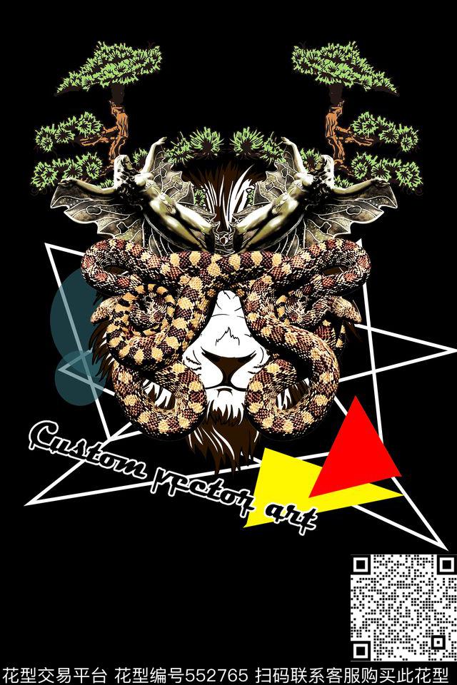动物狮子蛇几何线条数码印花华亿平台下载（图片编号: 552765） - 瓦栏（Walan）