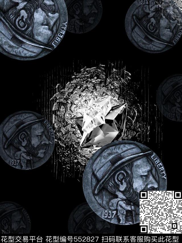 复古男装图案艺术金属币男装T恤图案数码印花华亿平台下载（图片编号: 552827） - 瓦栏（Walan）