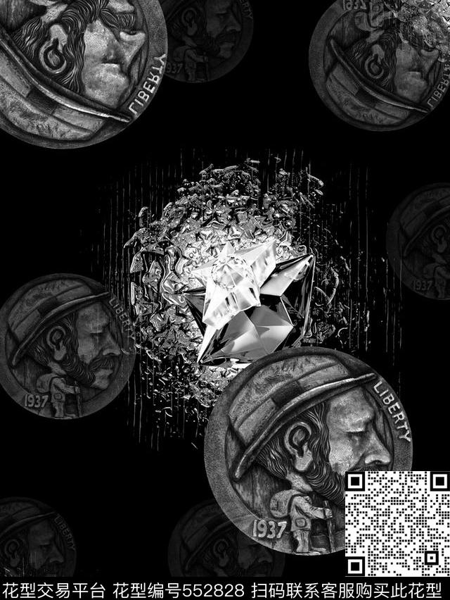 复古男装图案艺术金属币男装T恤图案数码印花华亿平台下载（图片编号: 552828） - 瓦栏（Walan）