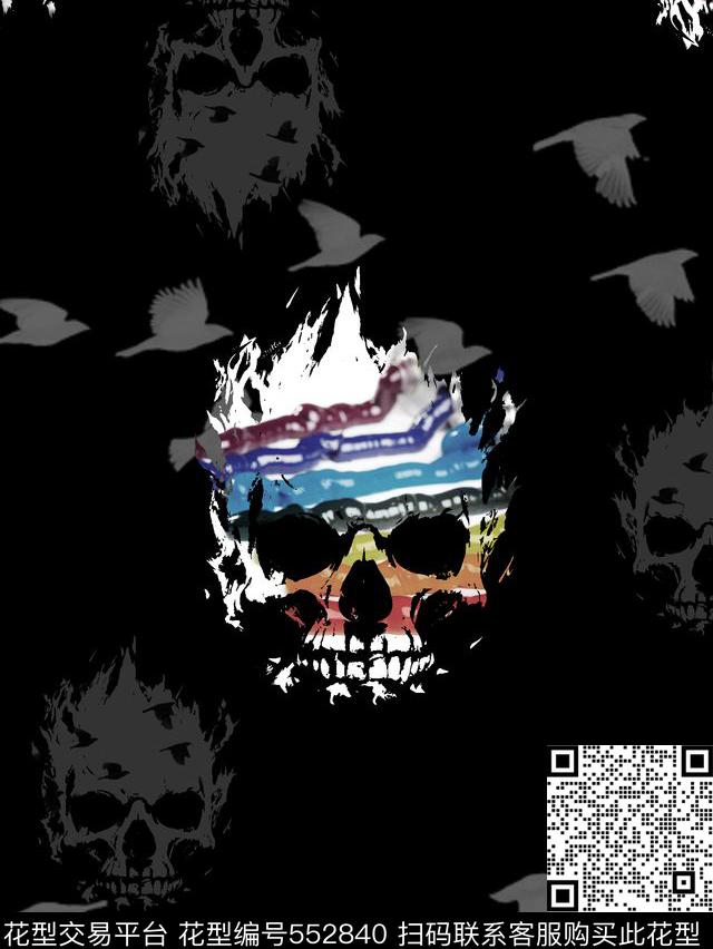 时尚潮流手绘彩色骷髅头数码印花华亿平台下载（图片编号: 552840） - 瓦栏（Walan）