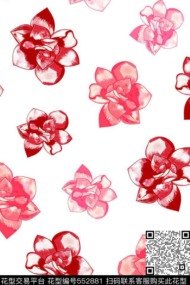 流行时尚手绘花卉数码印花华亿平台下载（图片编号: 552881） - 瓦栏（Walan）