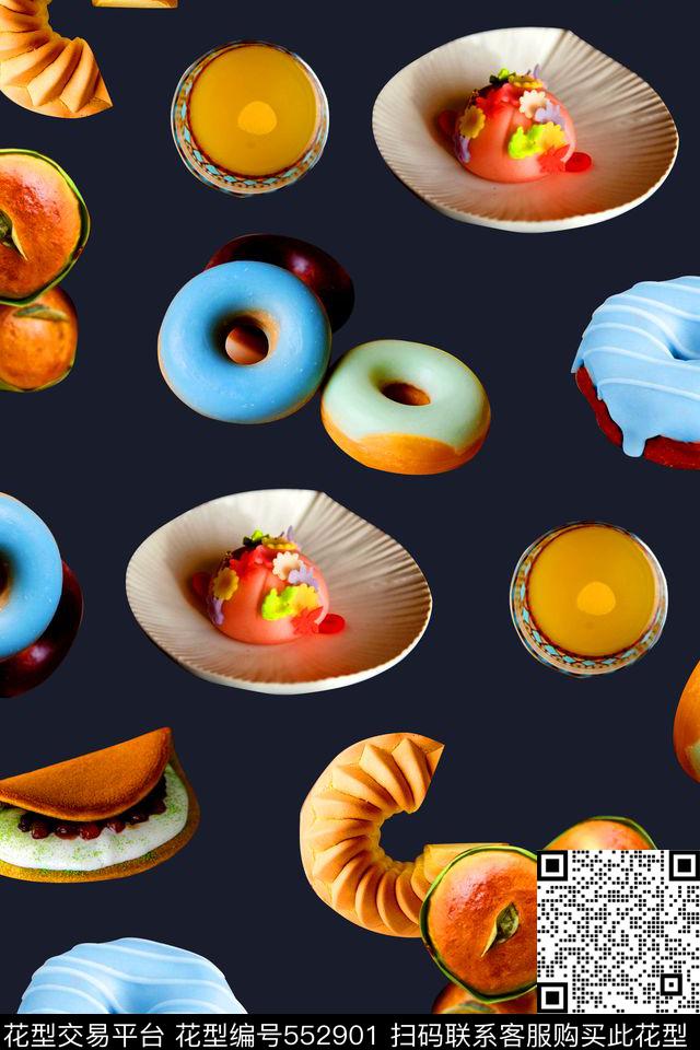 纯色底甜甜圈西点数码印花华亿平台下载（图片编号: 552901） - 瓦栏（Walan）