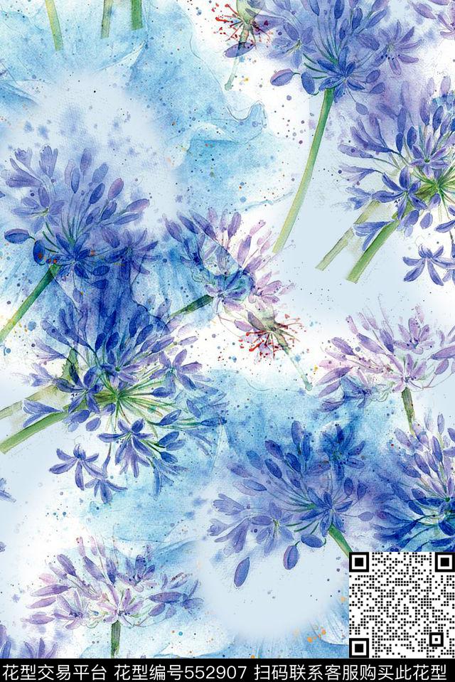 水彩朦胧花卉数码印花华亿平台下载（图片编号: 552907） - 瓦栏（Walan）