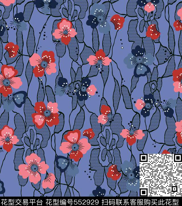 欧美花卉时尚传统印花华亿平台下载（图片编号: 552929） - 瓦栏（Walan）