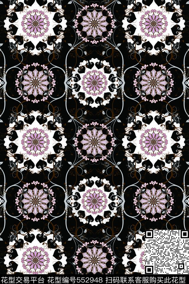 欧式手绘大花纹传统印花华亿平台下载（图片编号: 552948） - 瓦栏（Walan）